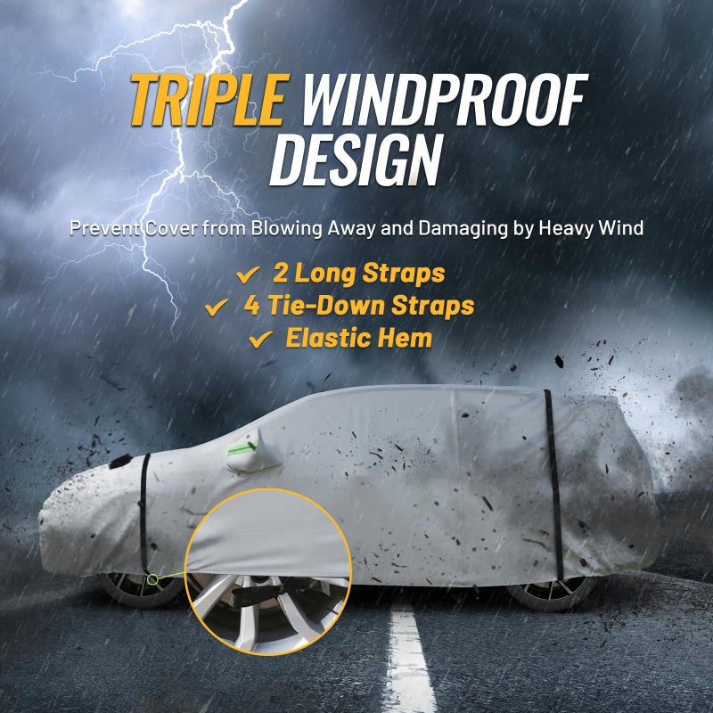 Favoto Hatchback Car Cover Waterproof All Weather for Automobiles Compatible with VW Golf, Ford Fiesta, Honda Fit, Outdoor Sun Rain Protection Car Tarp Universal Fit for Hatchback (157-171 inch) - Image 5